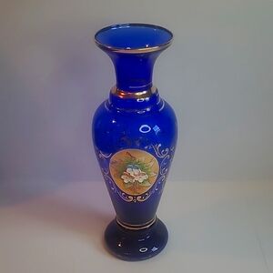 vintage Murano Art Glass with intricate design. Cobalt blue with gold trim
